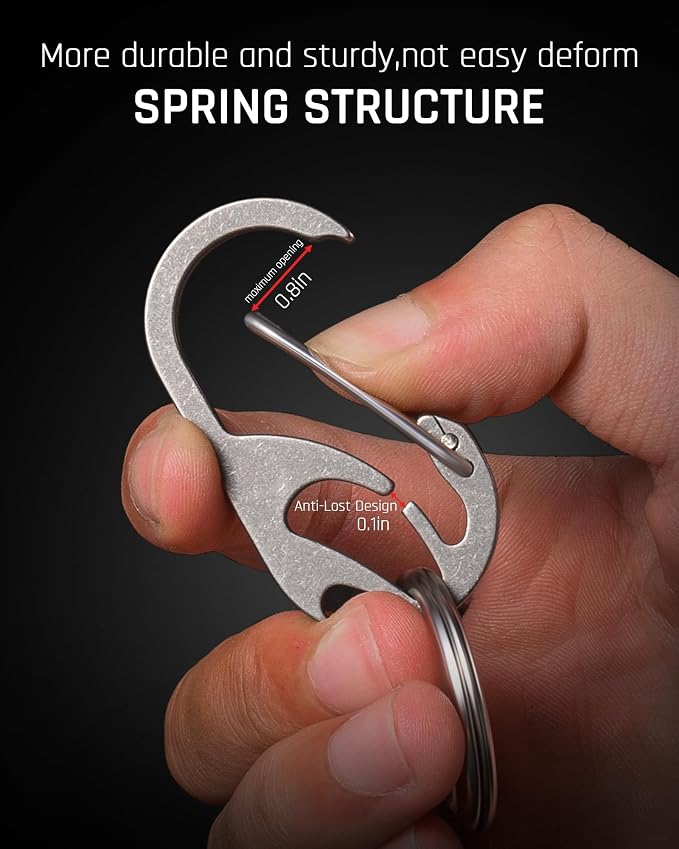 TISUR Titanium Carabiner Keychain Clip, Anti-Lost Key Ring Holder, Self-Locking - Image 2