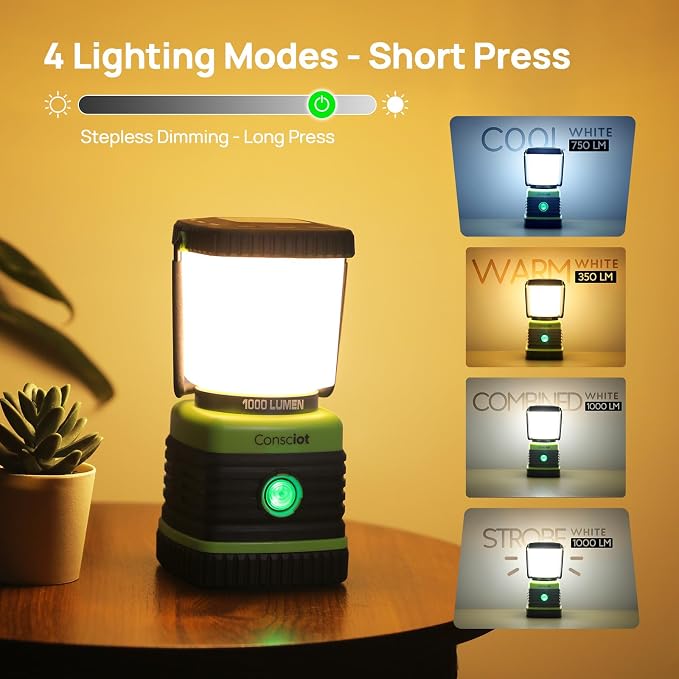 Consciot LED Battery Powered Camping Lantern, 4 Light Modes, IPX4 Waterproof - Image 3