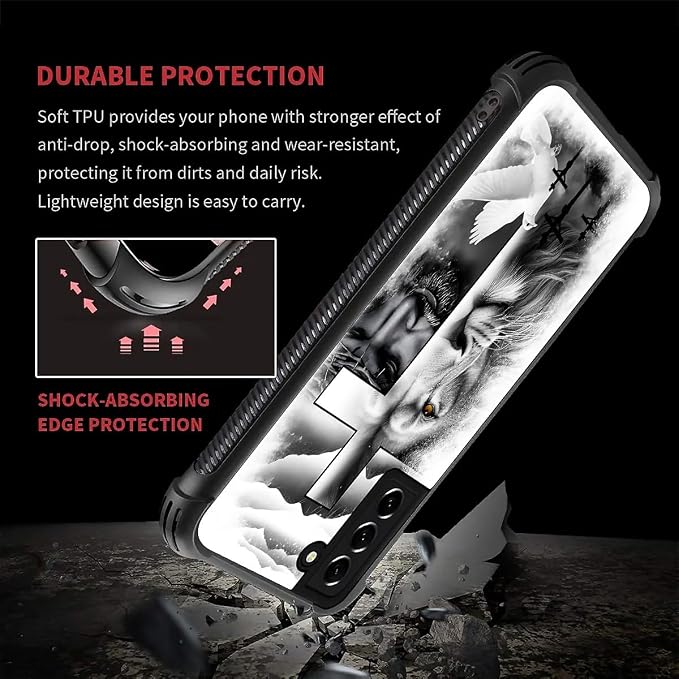 for Samsung Galaxy S21 FE Case, Lion Cross Jesus Christ Dove Pattern Graphic - Image 6