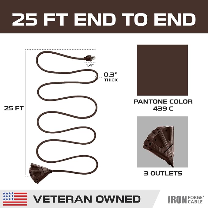 Iron Forge Cable 25ft Brown Outdoor Extension Cord - Image 8