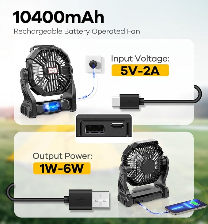 DOWILLDO 15000mAh Portable Battery Powered Camping Fan - - Image 2