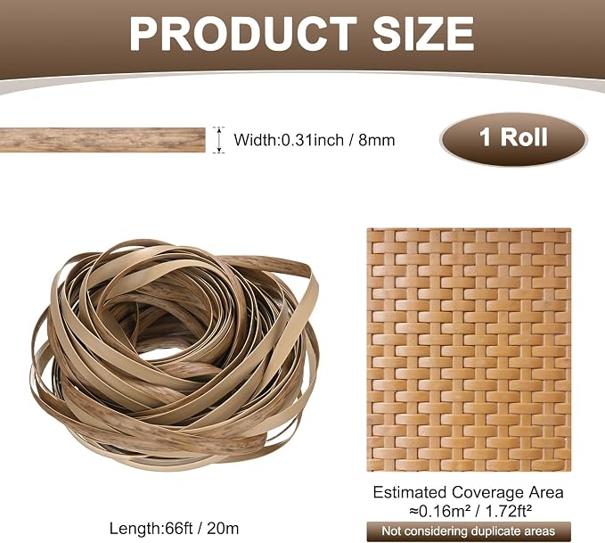 M METERXITY 1-Pack Wicker Repair Kit, 8mm x 66ft/20m Plastic Flat Rattan - Image 3