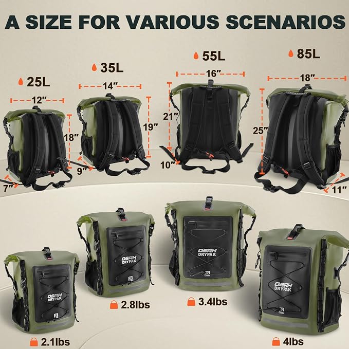 OSAH DRYPAK Waterproof Backpack Dry Bag 25L/35L/55L/85L – Heavy Duty Roll-Top - Image 2