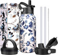 Water Bottle Insulated 32oz 40oz 64oz 128oz Straw Lid Spout Lid & 3 Lids by POYAKU
