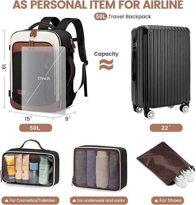 LOVEVOOK 50L Travel Backpack Carry On Airline Approved, Large Backpack - Image 7