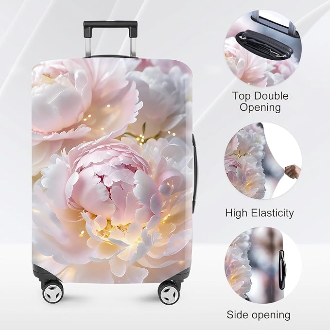 ANNA QUEEN Pink Peony Flower Luggage Cover, Stretchable Suitcase Protector - Image 2