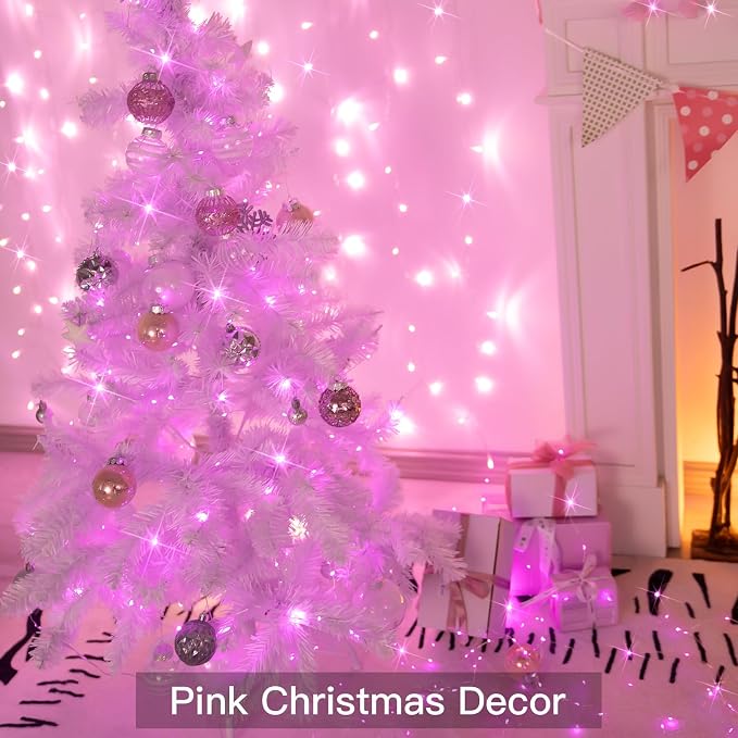 suddus Pink Valentine Day Fairy Lights Battery Operated, 66ft 200 LED String - Image 5