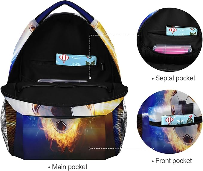 Wamika Soccer Ball Kids Backpack Football Lightning Spark Thunder Boys School - Image 3