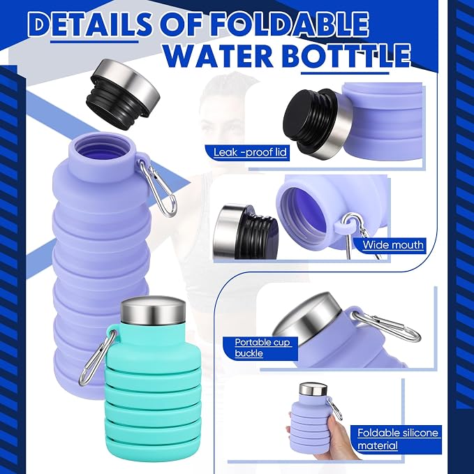 Baderke 2 Pcs Collapsible Water Bottles 17oz Silicone Travel Foldable Portable - Image 3