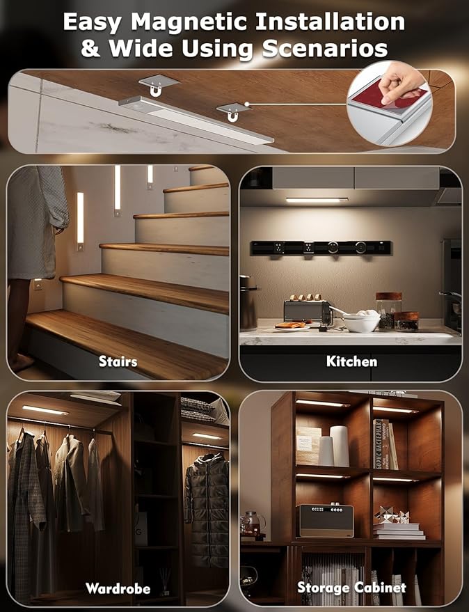 12" Ultra-Thin Under Cabinet Lighting Wireless, Aluminum Alloy Under Counter - Image 6