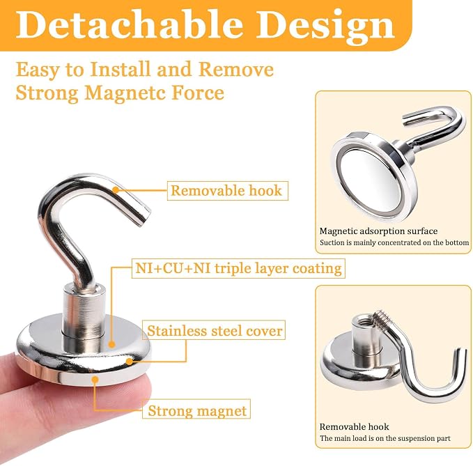 14Pack Magnetic Hooks, 100lbs+ Strong Magnetic Hooks Heavy Duty Rare Earth - Image 3