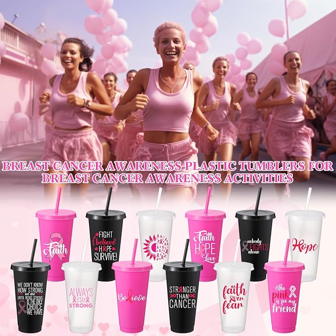 Willinglong 60 Pack Breast Cancer Awareness Gifts Plastic Cups - Image 6