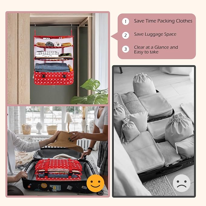 Surblue Hanging Closet Storage Bag Collapsible 3-Shelf Washable Oxford Fabric - Image 4