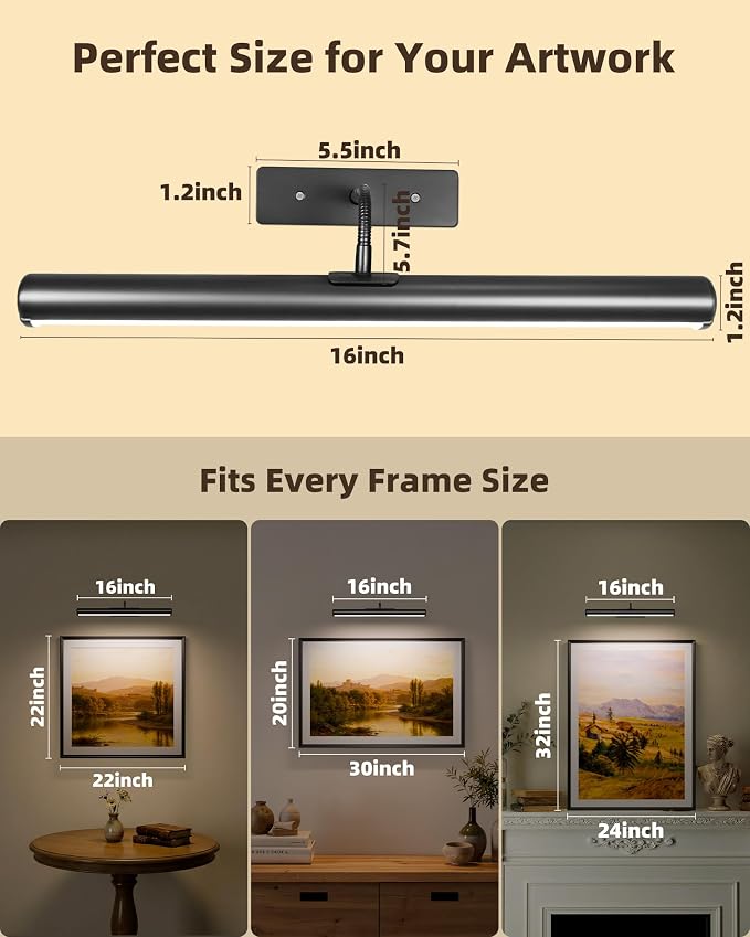 EZVALO 16in Picture Lights for Wall, Rechargeable 6000mAh Cordless Art Lights - Image 4