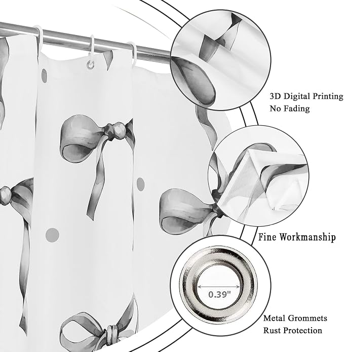 Grey and White Bow Shower Curtain - Image 5