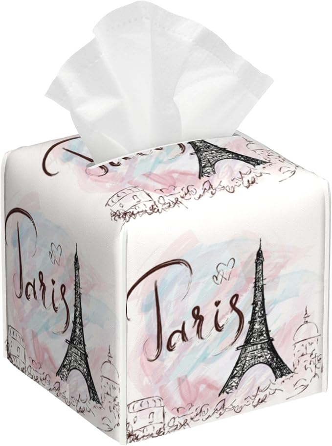 Tissue Box Cover Square, Paris Eiffel Tower Tissue Box Holder Waterproof by Unknown