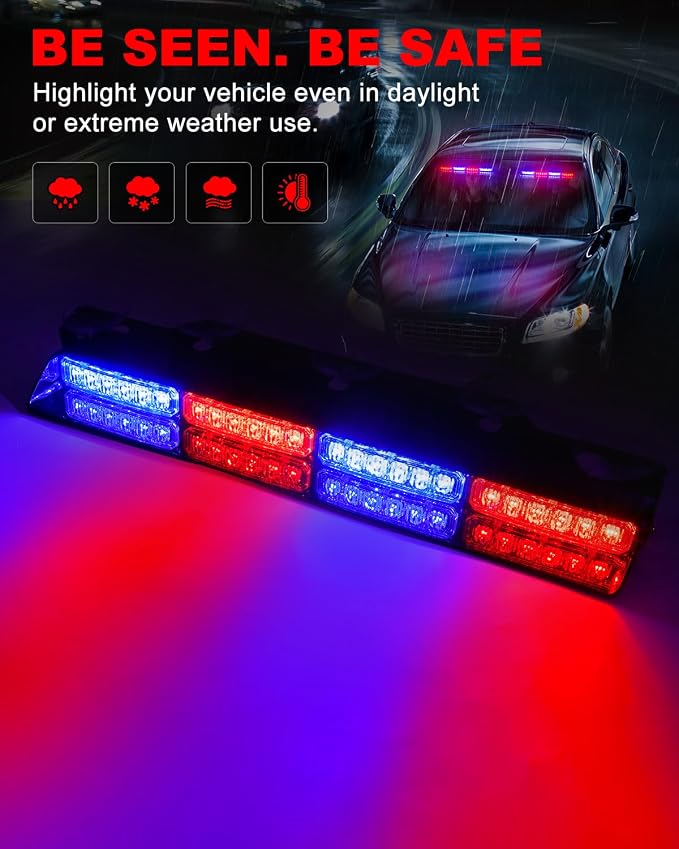 HLauto 6Z4J Emergency Dash Strobe Lights: 2x16.8 inch Red Blue Safety Lights - Image 3