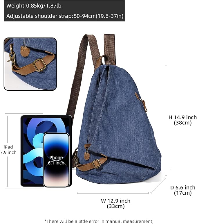 KL928 Canvas Vintage Backpack – Large Casual Daypack Outdoor Travel Rucksack - Image 2