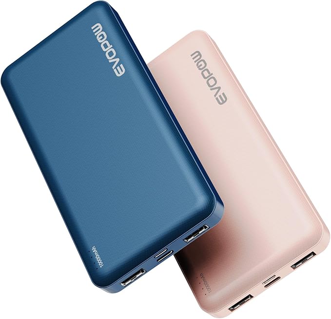 2-Pack Portable Charger, Slimmer 10000mAh Power Bank, USB C in&Out Fast by EVOPOW