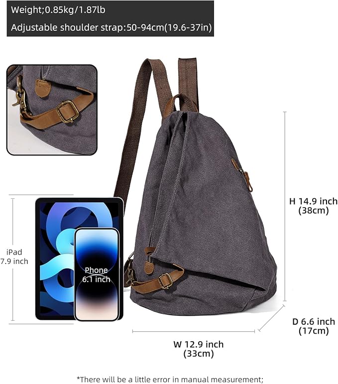 KL928 Canvas Vintage Backpack – Large Casual Daypack Outdoor Travel Rucksack - Image 2