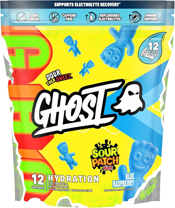 GHOST Hydration Packets, Sour Patch Kids Blue Raspberry, 12 Sticks, Electrolyte by GHOST