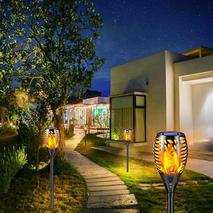 TomCare 6 Pack Outdoor Flickering Flames Torch Decorative Garden Lights Solar - Image 6