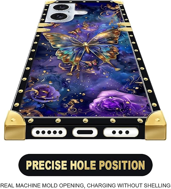Compatible with iPhone 16 Plus Case, Glistening Golden Butterfly Vibrant Purple - Image 4