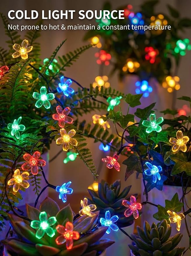 ITICdecor Solar Flower String Lights Outdoor Waterproof 50 LED Solar Powered - Image 6