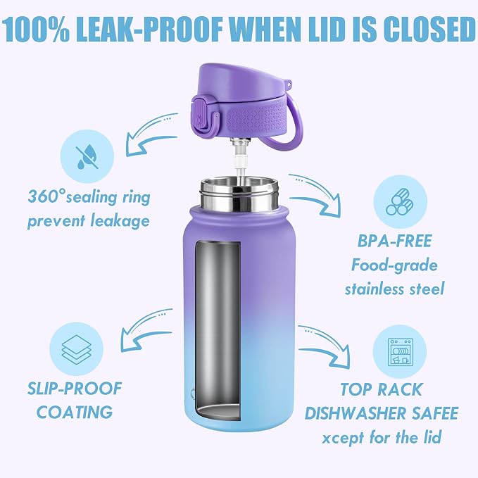 OLDLEY 12oz Kids Insulated Water Bottle, Stainless Steel, Leak-Proof, Active - Image 3