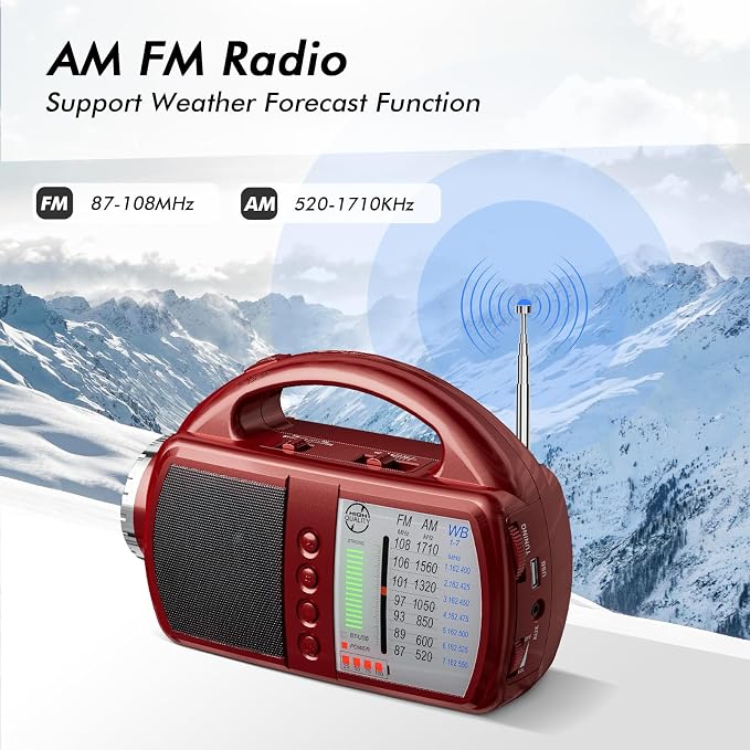 AM/FM/NOAA Weather Radio with Bluetooth Rechargeable Emergency Radio Built-in - Image 3