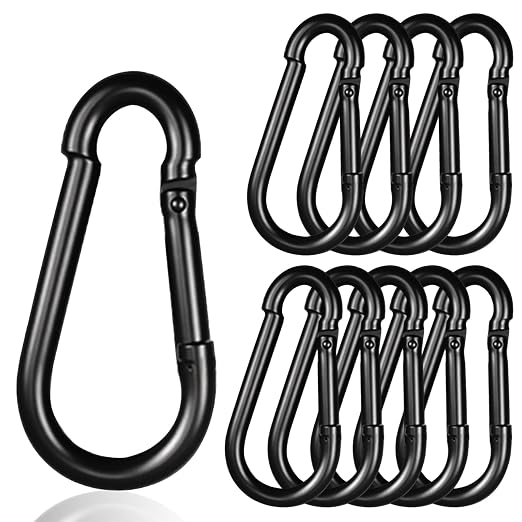 Black Carabiner, Heavy Duty Galvanized Steel Spring Snap Hook Carabiner Clips by High-PQ