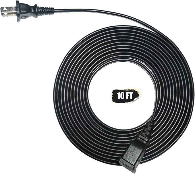 Black Extension Cord 10 ft Long Thin Extension Cords 2 Prong by Jplenty