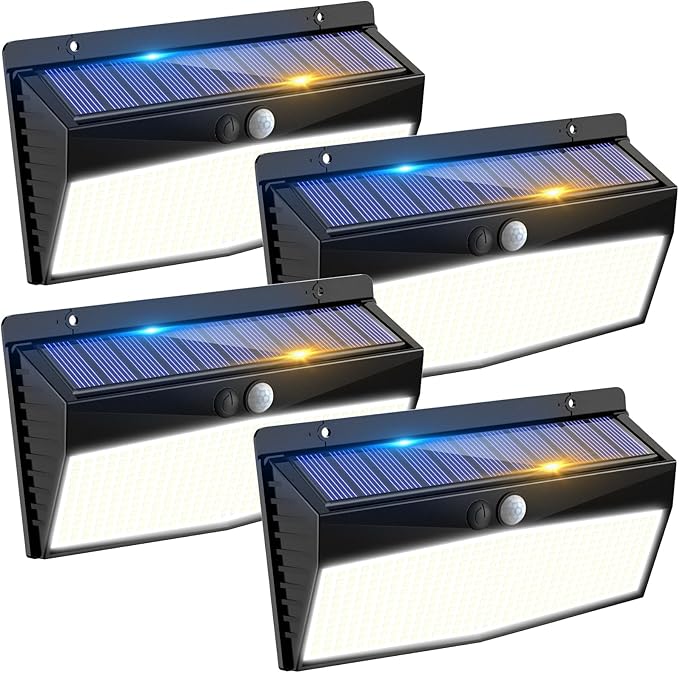 4 Pack 368 LED Solar Motion Sensor Lights Outdoor, Solar Fence Lights by Peasur