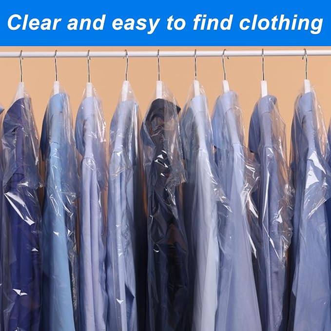 100 Pack Clear Plastic Dry Cleaning Bags 23.6x47.2 Inch Garment Bags Dust-Proof - Image 4