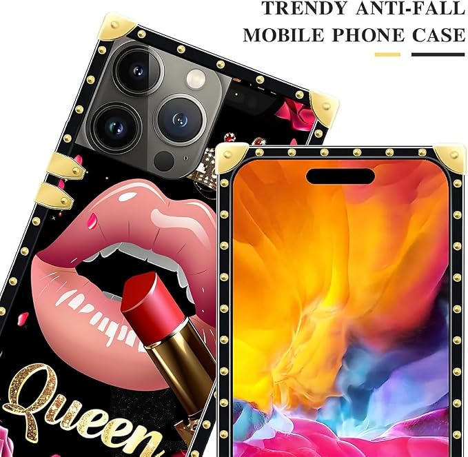 Compatible with iPhone 15 Pro Case, Glitter Red Rose Queen Leopard Lipstick - Image 4