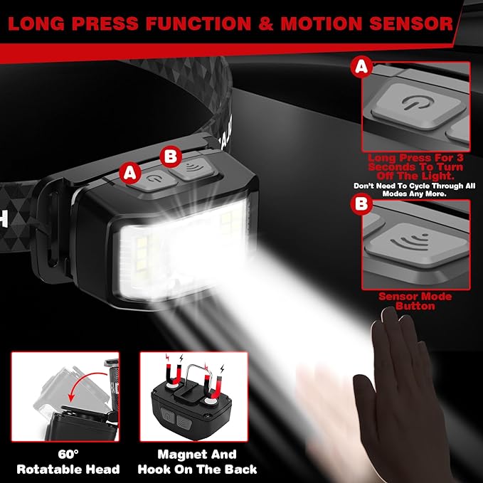 Headlamp Rechargeable, 2 Pack 2000 Lumen Super Bright Led Headlamp, 16 Modes - Image 4