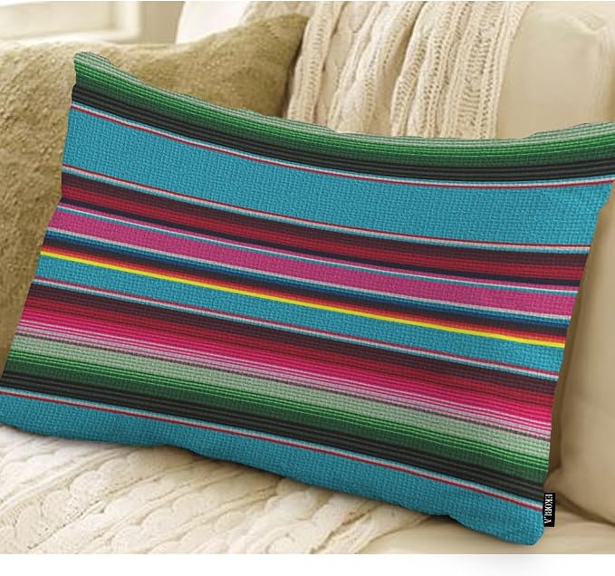 EKOBLA Decorative Lumber Cushion Case Mexican Stripes Pattern Ethnic Cinco De - Image 2