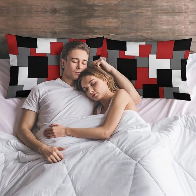 Red Black Grey White Throw Pillow Covers Set of 2 Queen Size Abstract Modern - Image 6