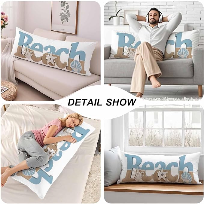 Beach Body Pillow Cover, Decorative Body Pillow Covers Ocean Starfish Seashells - Image 5