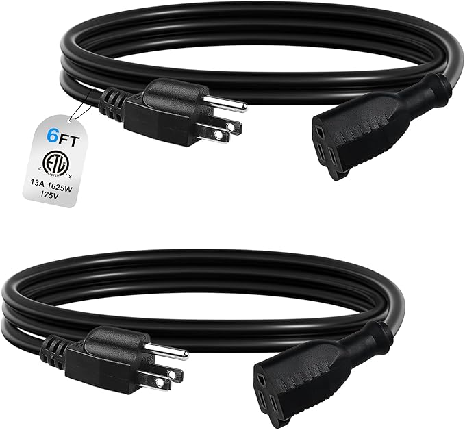 BN-LINK 6ft Indoor Outdoor Extension Cord 16/3 SJTW, 2 Pack, Weather Resistant by BN-LINK