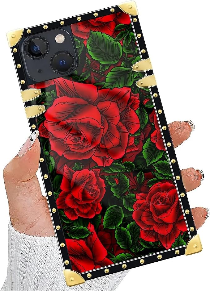 Compatible with iPhone 15 Case, Vector Red Rose Green Leaf Luxury Golden - Image 5