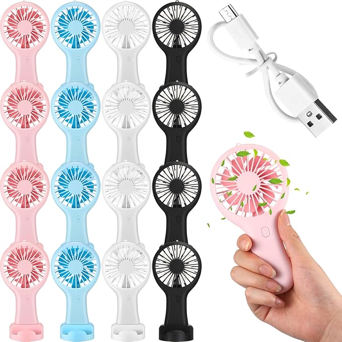 Woanger 12 Pcs Mini Handheld Fan Bulk 3 Speed USB Electric Battery Operated by Woanger