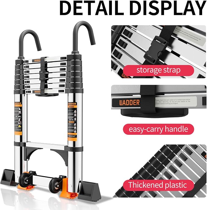 Telescoping Ladder, with Stable Hook and stabilizer barand, Extension Ladder - Image 3