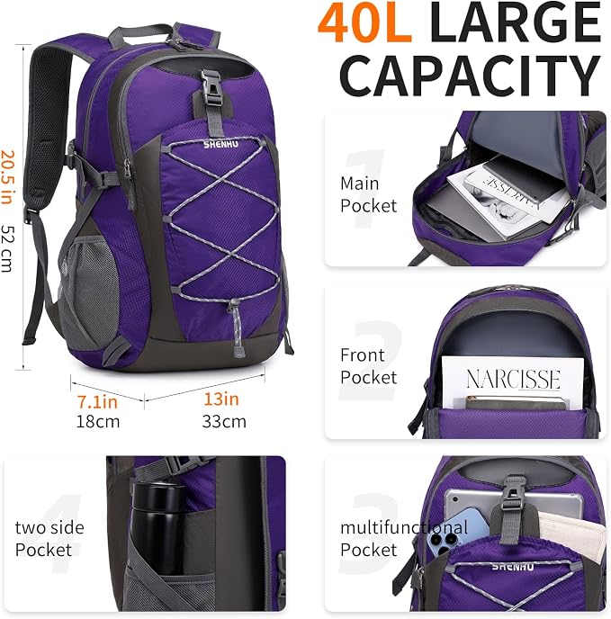 40L Hiking Backpack Lightweight Daypack Waterproof Travel Camping Backpack - Image 3