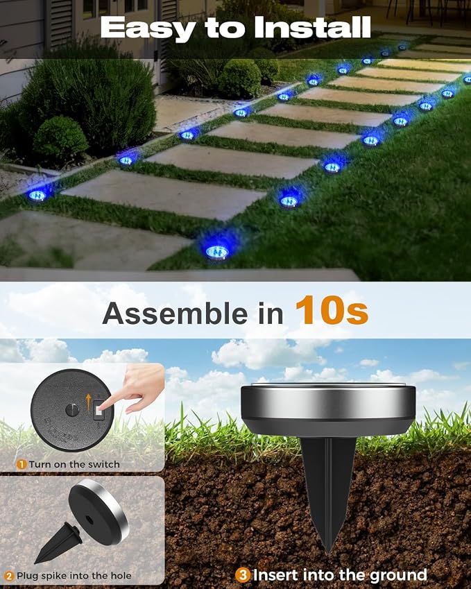 btfarm 4 Pack Solar Lights Outdoor, 8 LED Solar Ground Lights IP65 Waterproof - Image 4