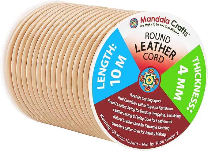 Mandala Crafts Round Genuine Beige Leather Cord by MandalaCrafts