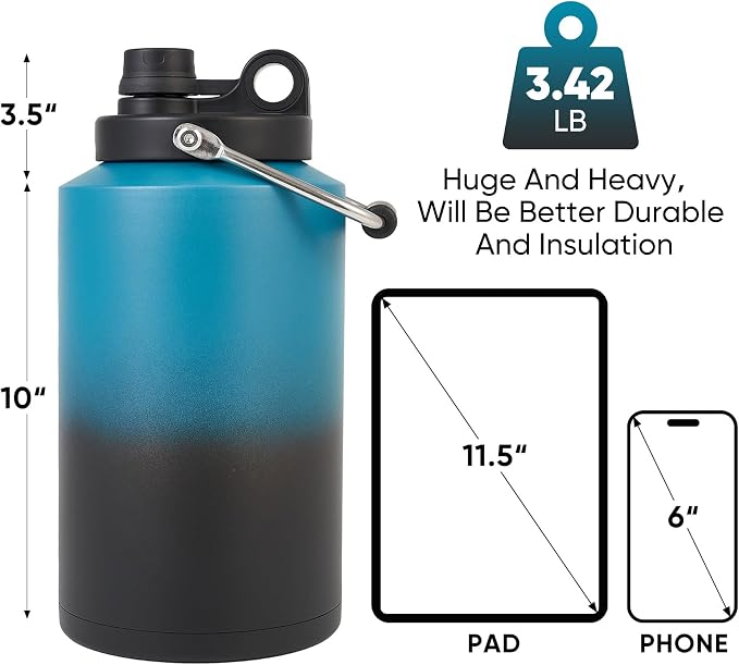 Insulated Gallon Jug with Handle, One Gallon, 128oz Stainless Steel, Large - Image 3