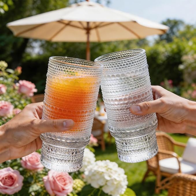 Large Capacity 16 oz Hobnail Drinking Glasses Set of 6, Vintage Glassware - Image 4