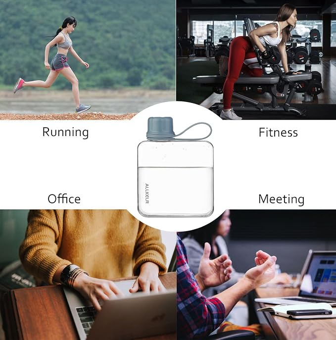 Portable Flat Water Bottle, BPA Free Reusable Tritan Plastic Travel Water - Image 5