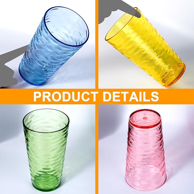 20-ounce Plastic Tumblers, Acrylic Drinking Glasses High-Balls, Shatter-Proof - Image 3